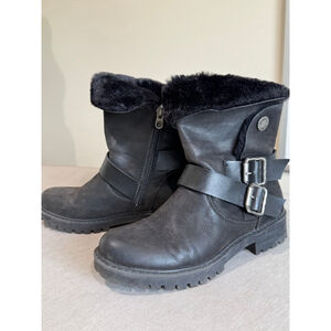 Women's Blowfish Malibu Black Combat & Moto faux fur lined Boots Size 6